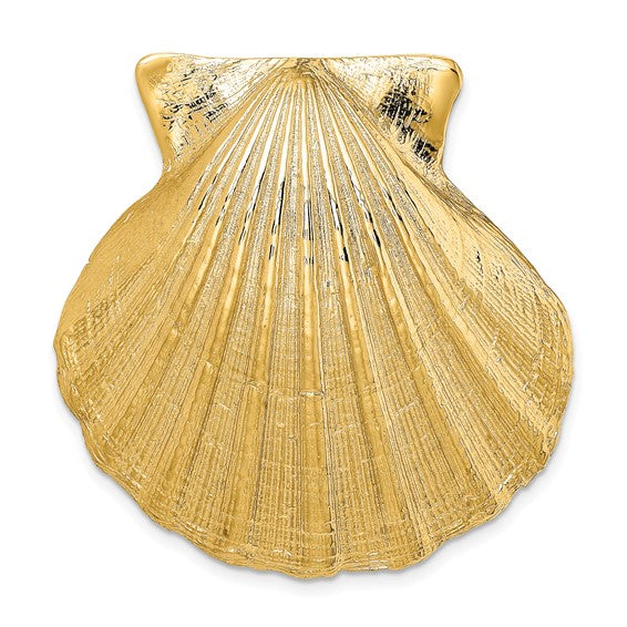 14k Yellow Gold Seashell Scallop Shell Clamshell Chain Slide Large Pendant Charm