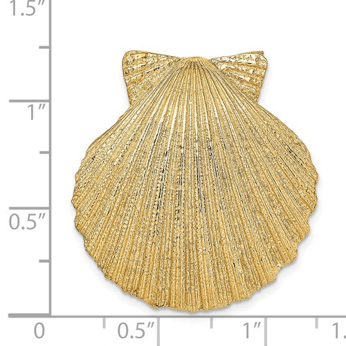 14k Yellow Gold Seashell Clam Scallop Shell Chain Slide Pendant Charm