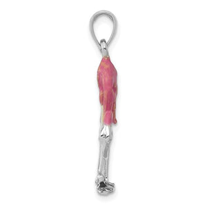 14k White Gold Enamel Pink Flamingo 3D Pendant Charm