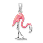 Charger l&#39;image dans la galerie, 14k White Gold Enamel Pink Flamingo 3D Pendant Charm
