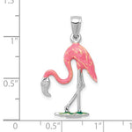 이미지를 갤러리 뷰어에 로드 , 14k White Gold Enamel Pink Flamingo 3D Pendant Charm
