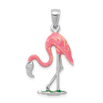 Afbeelding in Gallery-weergave laden, 14k White Gold Enamel Pink Flamingo 3D Pendant Charm
