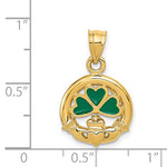 Indlæs billede til gallerivisning 14k Yellow Gold Enamel Claddagh Shamrock Pendant Charm
