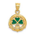 Load image into Gallery viewer, 14k Yellow Gold Enamel Claddagh Shamrock Pendant Charm
