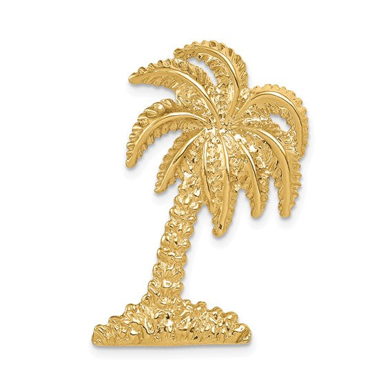 14K Yellow Gold Palm Tree Chain Slide Pendant Charm