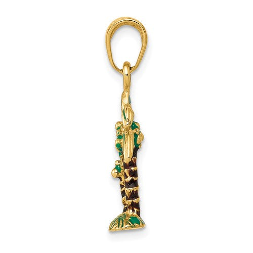 14k Yellow Gold Enamel Palm Trees 3D Pendant Charm