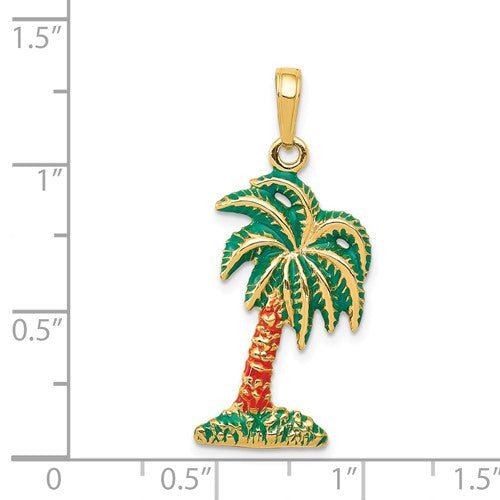 14k Yellow Gold Enamel Palm Tree Pendant Charm