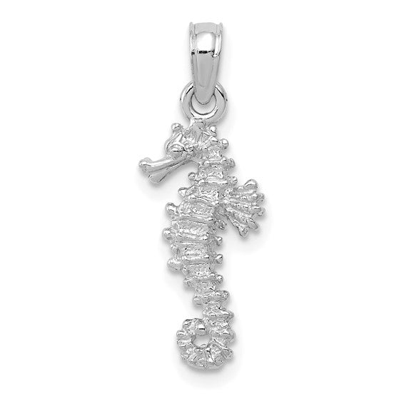 14k White Gold Seahorse 3D Pendant Charm