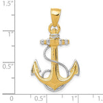 Kép betöltése a galériamegjelenítőbe: 14k Yellow Gold Rhodium Two Tone Anchor with Rope Pendant Charm
