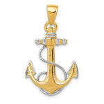 Lataa kuva Galleria-katseluun, 14k Yellow Gold Rhodium Two Tone Anchor with Rope Pendant Charm
