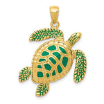 Załaduj obraz do przeglądarki galerii, 14k Yellow Gold Enamel Enamel Sea Turtle 3D Pendant Charm
