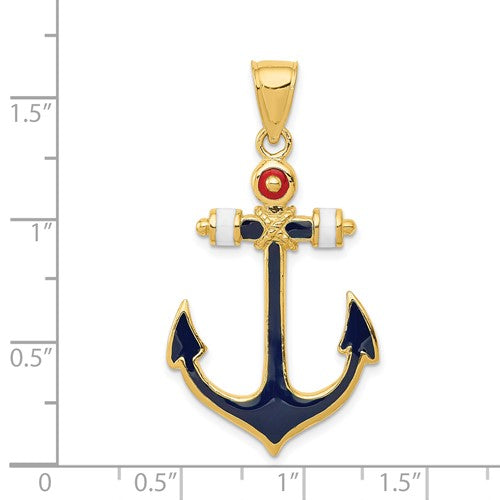 14k Yellow Gold Enamel Anchor with Rope Pendant Charm