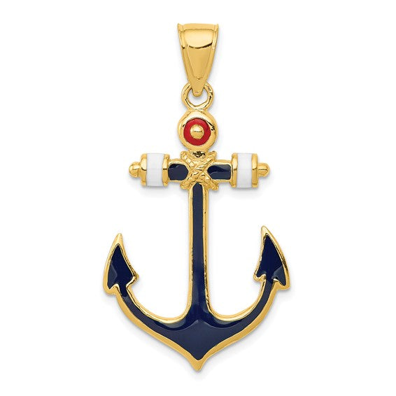 14k Yellow Gold Enamel Anchor with Rope Pendant Charm