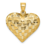 Charger l&#39;image dans la galerie, 14K Yellow Gold Puffy Heart Basket Weave Pattern 3D Pendant Charm
