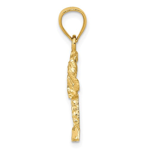 14k Yellow Gold Palm Tree Diamond Cut Pendant Charm