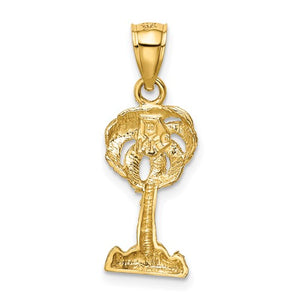 14k Yellow Gold Palm Tree Diamond Cut Pendant Charm