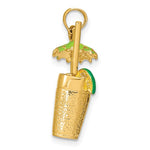 Загрузить изображение в средство просмотра галереи, 14k Yellow Gold Enamel Cocktail Drink Green Umbrella Lime 3D Pendant Charm

