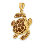 將圖片載入圖庫檢視器 14k Yellow Gold Enamel Brown Sea Turtle 3D Large Pendant Charm
