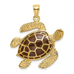 Carica l&#39;immagine nel visualizzatore di Gallery, 14k Yellow Gold Enamel Brown Sea Turtle 3D Large Pendant Charm
