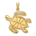 將圖片載入圖庫檢視器 14k Yellow Gold Enamel Green Sea Turtle 3D Large Pendant Charm
