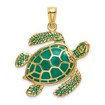 Charger l&#39;image dans la galerie, 14k Yellow Gold Enamel Green Sea Turtle 3D Large Pendant Charm
