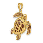 將圖片載入圖庫檢視器 14k Yellow Gold Enamel Brown Sea Turtle 3D Pendant Charm
