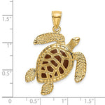 Carica l&#39;immagine nel visualizzatore di Gallery, 14k Yellow Gold Enamel Brown Sea Turtle 3D Pendant Charm
