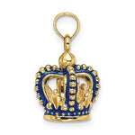 Cargar imagen en el visor de la galería, 14K Yellow Gold Enamel Blue Crown 3D Pendant Charm
