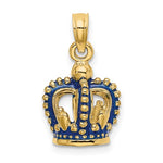 Cargar imagen en el visor de la galería, 14K Yellow Gold Enamel Blue Crown 3D Pendant Charm
