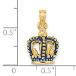 이미지를 갤러리 뷰어에 로드 , 14K Yellow Gold Enamel Blue Crown 3D Pendant Charm
