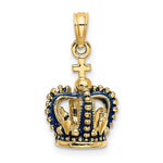 Indlæs billede til gallerivisning 14K Yellow Gold Enamel Blue Crown 3D Pendant Charm
