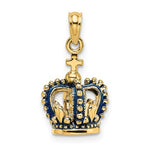 画像をギャラリービューアに読み込む, 14K Yellow Gold Enamel Blue Crown 3D Pendant Charm
