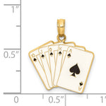 Indlæs billede til gallerivisning 14k Yellow Gold Enamel Playing Cards Royal Flush Pendant Charm
