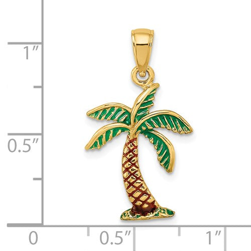 14k Yellow Gold Enamel Palm Tree Pendant Charm