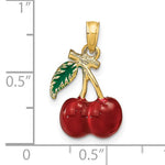 画像をギャラリービューアに読み込む, 14k Yellow Gold Enamel Red Cherries Cherry with Leaf 3D Pendant Charm
