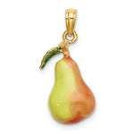 画像をギャラリービューアに読み込む, 14k Yellow Gold Enamel Pear Fruit with Stem Leaf 3D Pendant Charm
