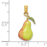 画像をギャラリービューアに読み込む, 14k Yellow Gold Enamel Pear Fruit with Stem Leaf 3D Pendant Charm

