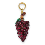 Afbeelding in Gallery-weergave laden, 14k Yellow Gold Enamel Grapes with Stem Leaf 3D Pendant Charm
