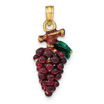 Afbeelding in Gallery-weergave laden, 14k Yellow Gold Enamel Grapes with Stem Leaf 3D Pendant Charm
