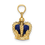 Load image into Gallery viewer, 14K Yellow Gold Enamel Blue Crown 3D Pendant Charm
