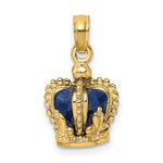 Load image into Gallery viewer, 14K Yellow Gold Enamel Blue Crown 3D Pendant Charm
