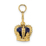 Cargar imagen en el visor de la galería, 14K Yellow Gold Enamel Blue Crown with Cross 3D Pendant Charm
