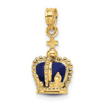 Lataa kuva Galleria-katseluun, 14K Yellow Gold Enamel Blue Crown with Cross 3D Pendant Charm
