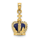 Загрузить изображение в средство просмотра галереи, 14K Yellow Gold Enamel Blue Crown with Cross 3D Pendant Charm
