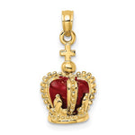 Cargar imagen en el visor de la galería, 14K Yellow Gold Enamel Red Crown with Cross 3D Pendant Charm
