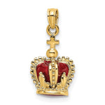 Charger l&#39;image dans la galerie, 14K Yellow Gold Enamel Red Crown with Cross 3D Pendant Charm
