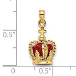 Cargar imagen en el visor de la galería, 14K Yellow Gold Enamel Red Crown with Cross 3D Pendant Charm
