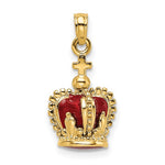 Загрузить изображение в средство просмотра галереи, 14K Yellow Gold Enamel Red Crown with Cross 3D Pendant Charm
