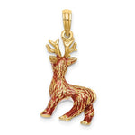 Ladda upp bild till gallerivisning, 14k Yellow Gold Enamel Reindeer 3D Pendant Charm
