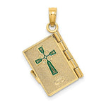 Carica l&#39;immagine nel visualizzatore di Gallery, 14k Yellow Gold Enamel An Irish Prayer Book with Cross Clover Pendant Charm
